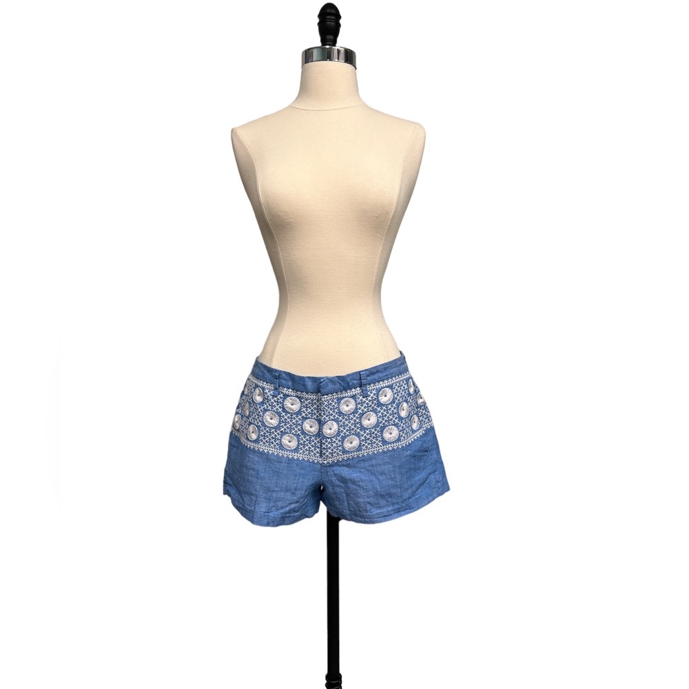Madewell Blue And White Embroidered Cotton/linen? Blend Shorts